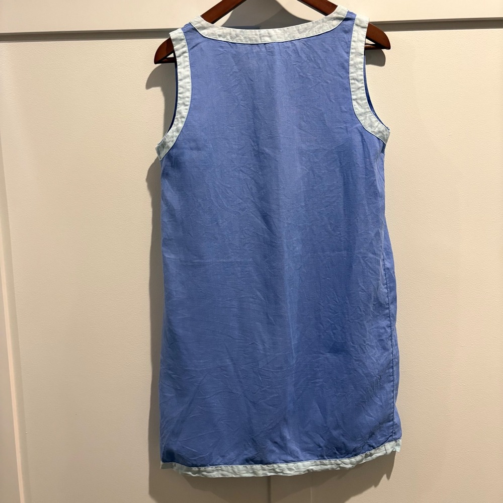 Sigrid Olsen Linen Shift Dress Womens Small Blue Sleeveless V-Neck Contrast Trim - Picture 7 of 11
